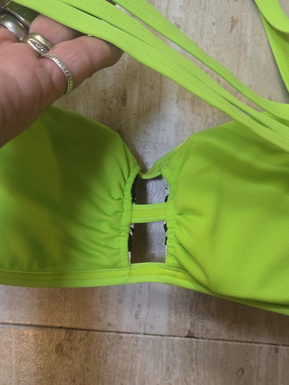 Adidas Neon Green/Three Stripe Black Pattern Strappy Bikini Top - Picture 5 of 7